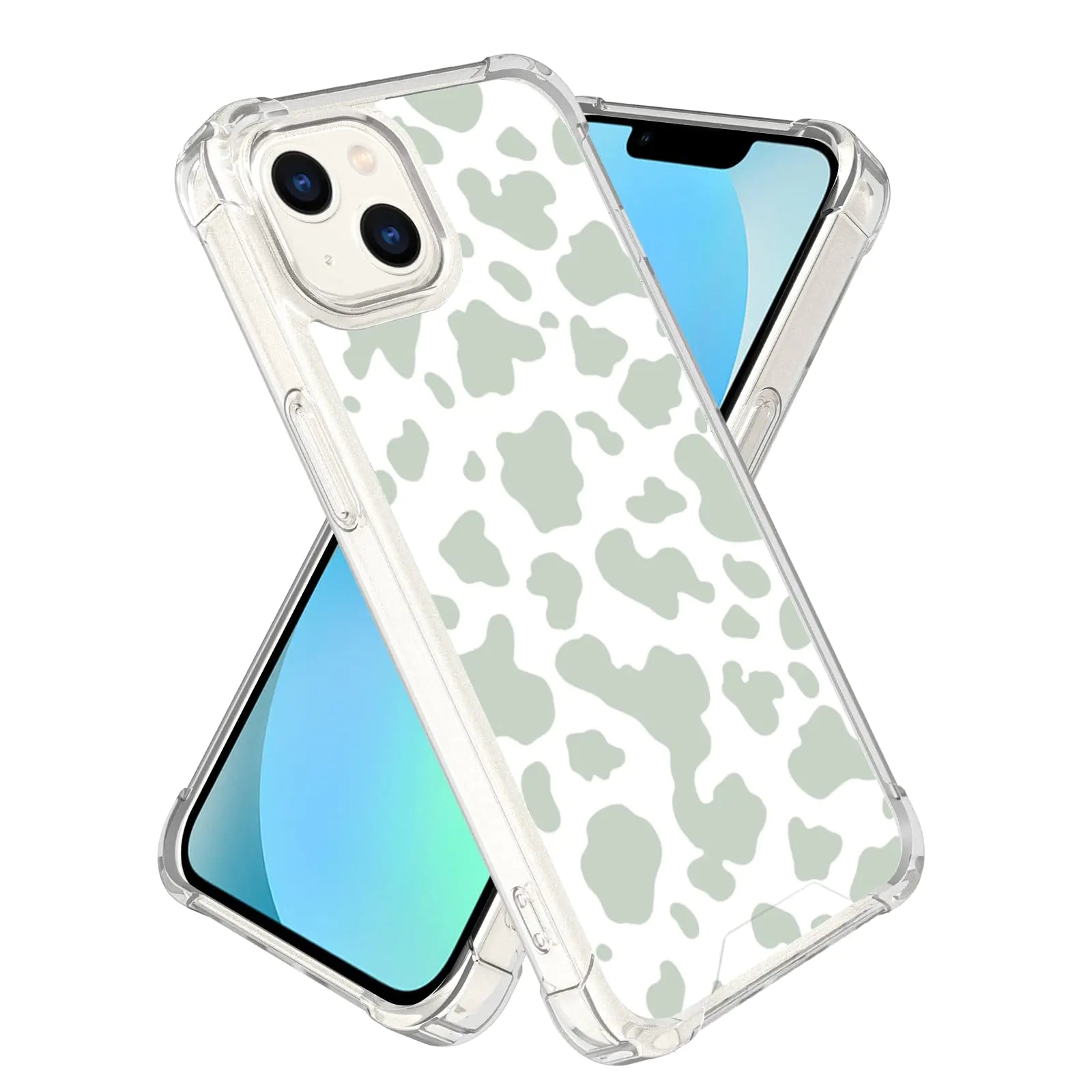 Axulimin for iPhone 13 Case Clear Cute Sage Green Cow Print Aesthetic Phone Case for Girls Women - 6.1 Inch