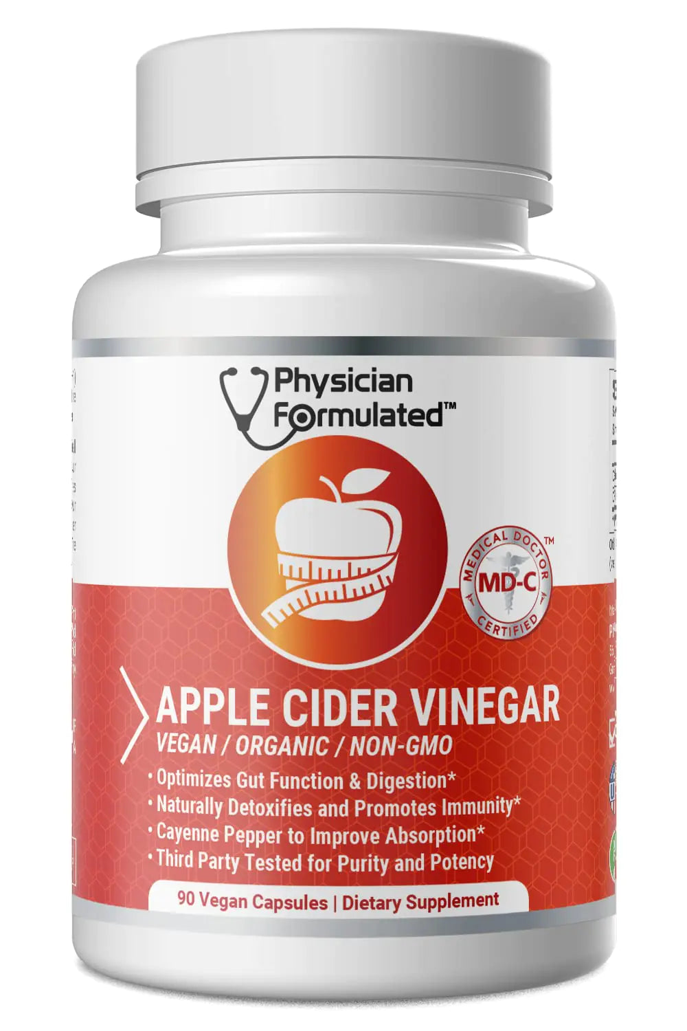 100% Organic Apple Cider Vinegar Capsules 750mg in just 1 Pill Pure Raw Apple Cider Vinegar with Cayenne Pepper for Natural Fast Detox and Cleanse - 90 Capsules