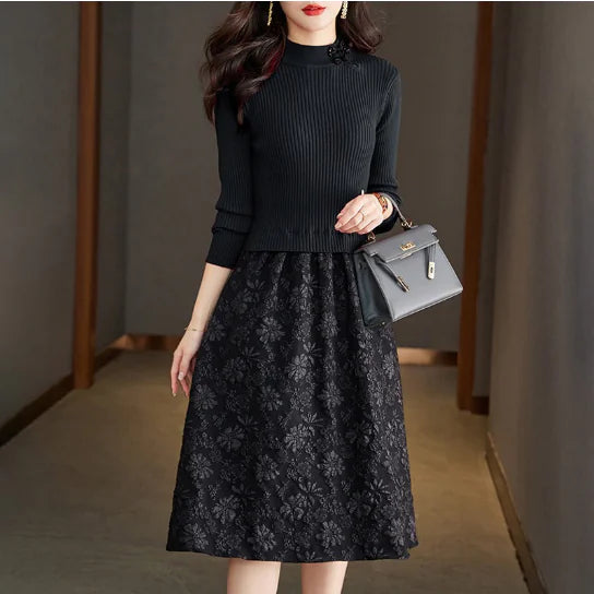 Knit Dress, Floral Sweater Dress, Long Sleeve Tie Dress