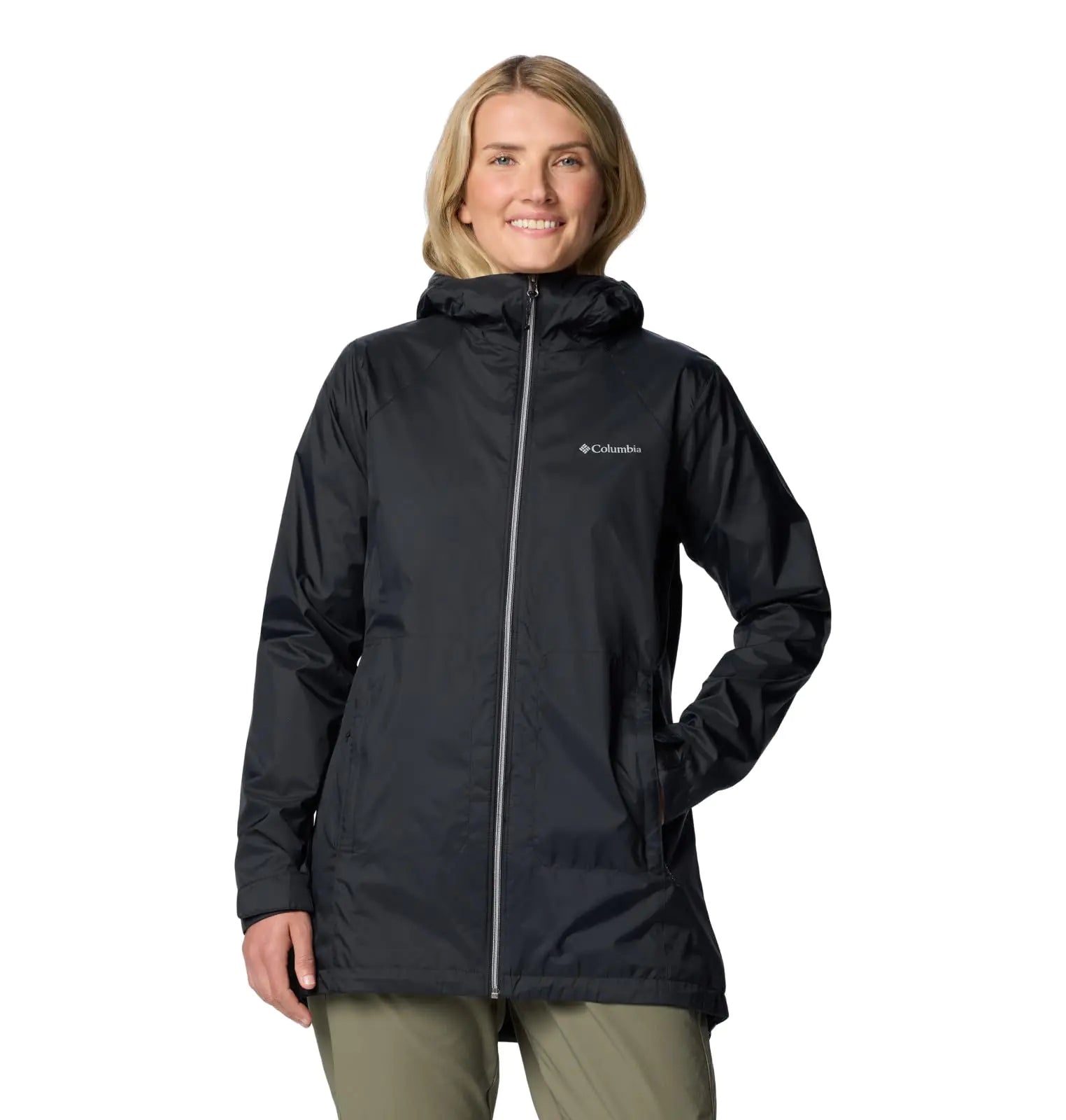 Columbia Womens Switchback II Lined Long Rain Jacket Black 1X