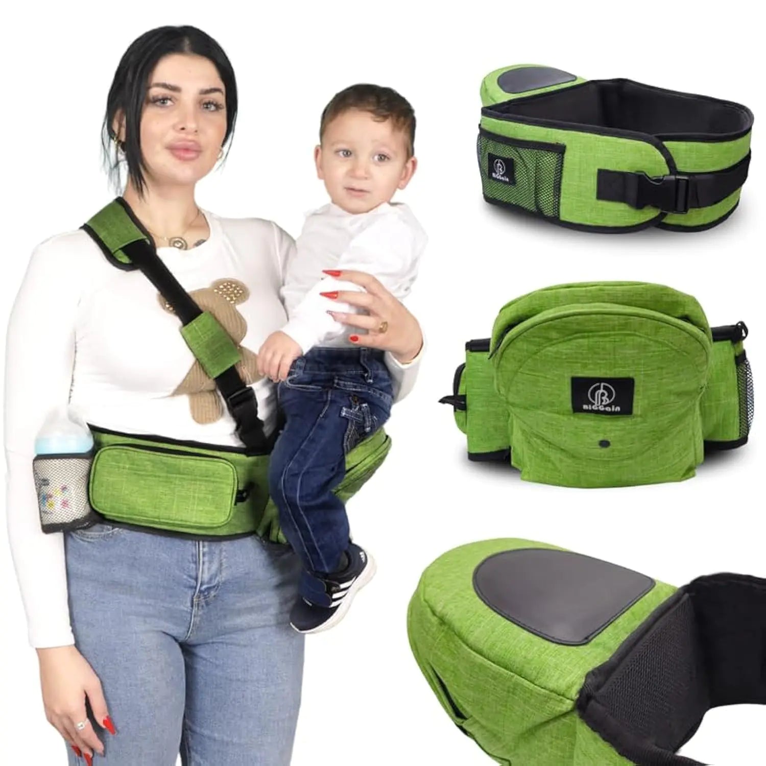 Baby Hip Carrier - Baby Carrier Newborn to Toddler - Newborn Baby Carrier with Hip Seat - Baby Carrier with Adjustable Waistband & Extender - Ergonomic Carrier with Non-Slip Hip Seat (Green)