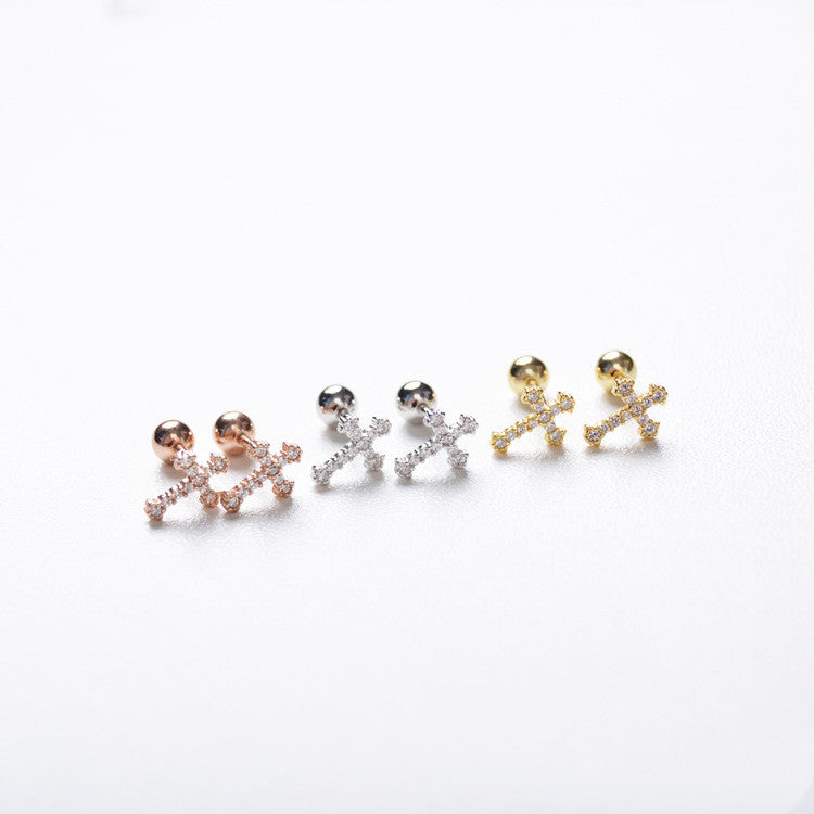 Simple 925 Silver Cross Stud Earrings (Ear Jewelry)