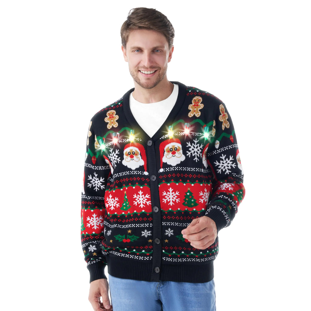 Giggling Getup Men Ugly Christmas  Cardigan Sweater - V-Neck Black