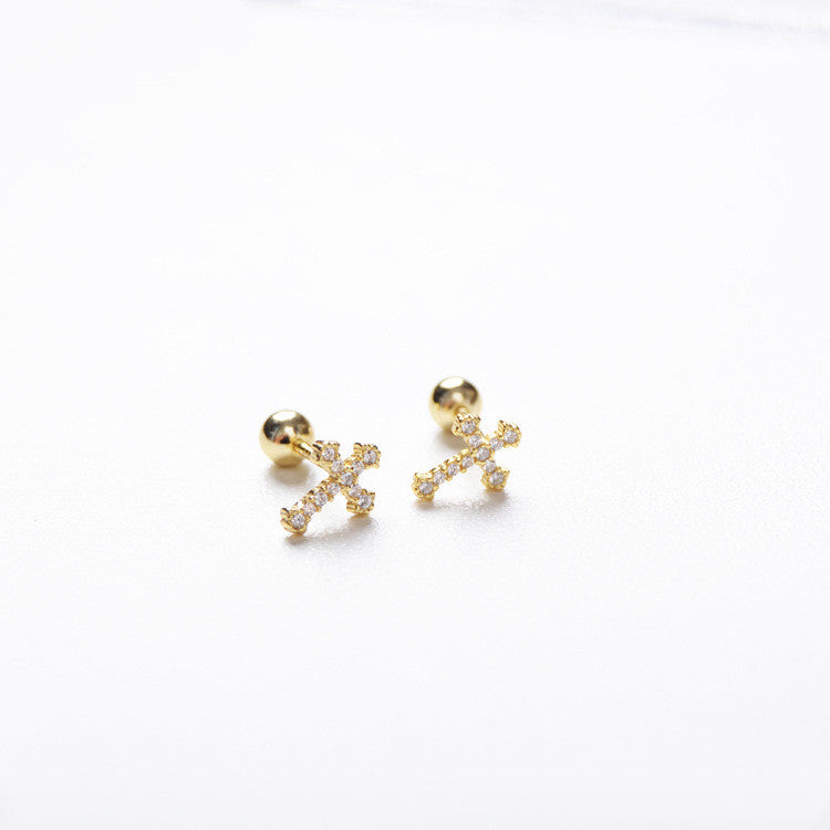 Simple 925 Silver Cross Stud Earrings (Ear Jewelry)