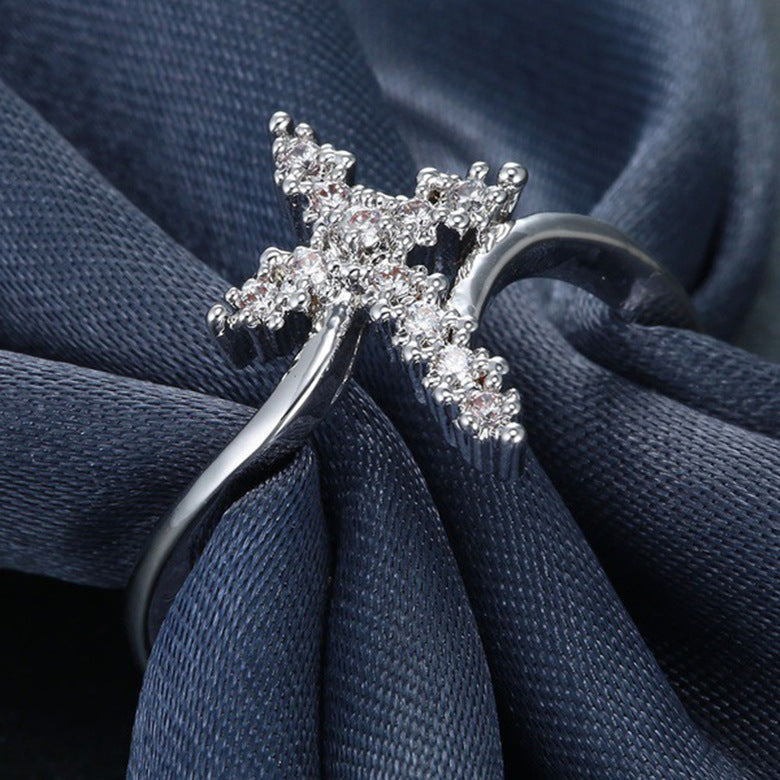 Diamond Cross Jesus Ring for Women - Fashion Silver Jewelry