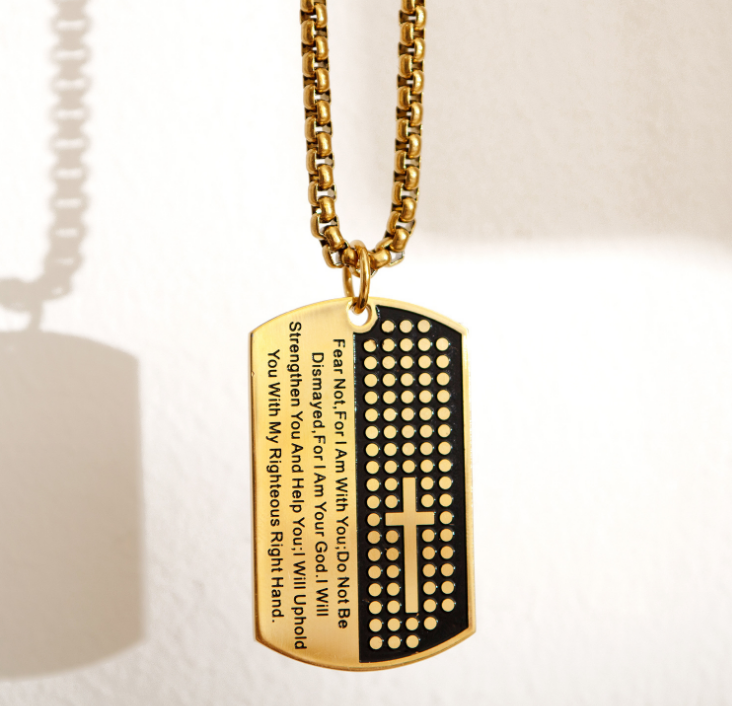 Christian Scripture Tag Necklace - Men's Titanium Pendant