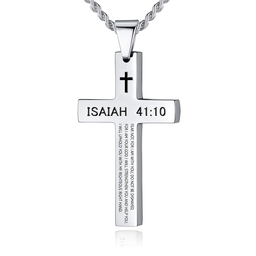 Cross Necklace with Black Titanium Steel and Engraving