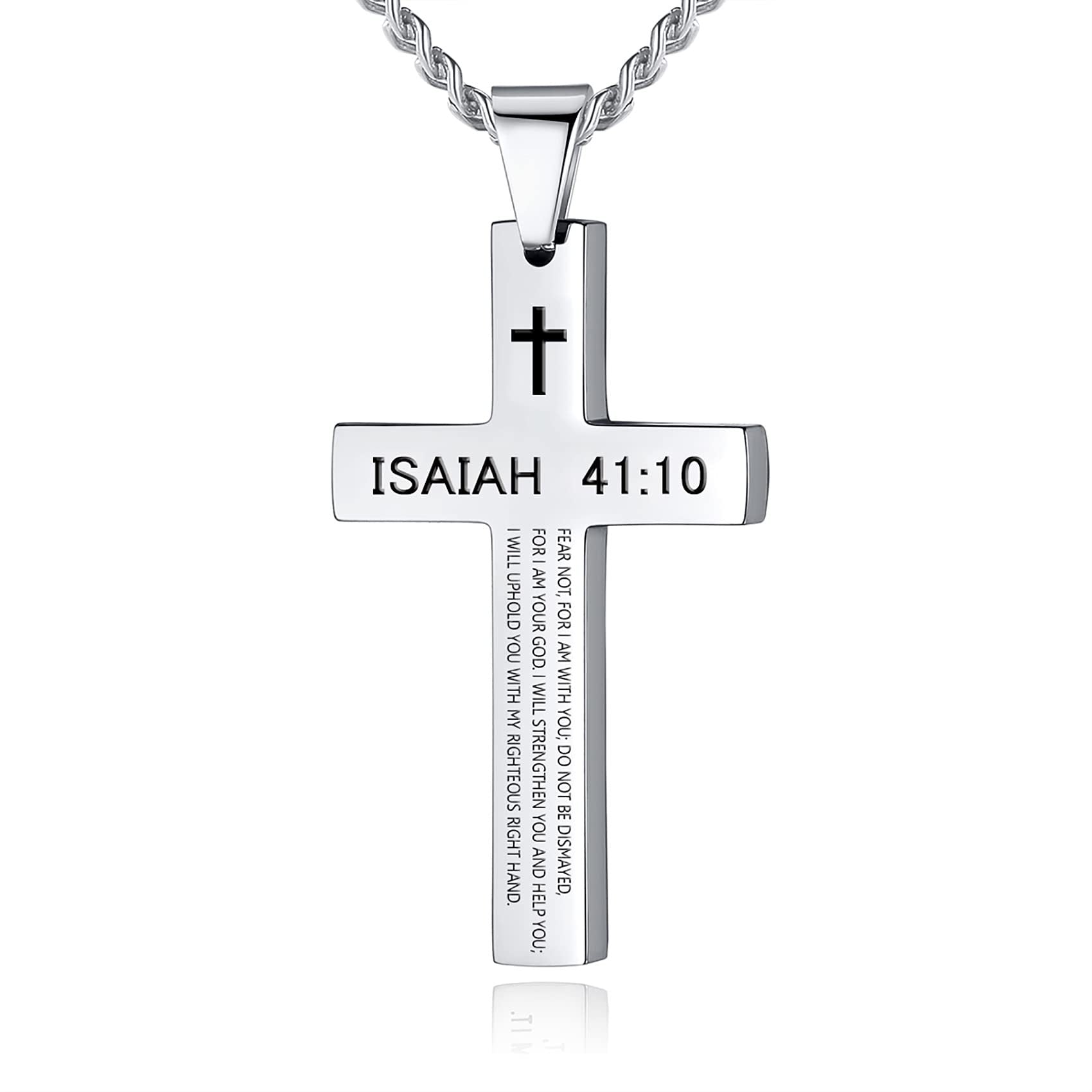 Cross Necklace with Black Titanium Steel and Engraving