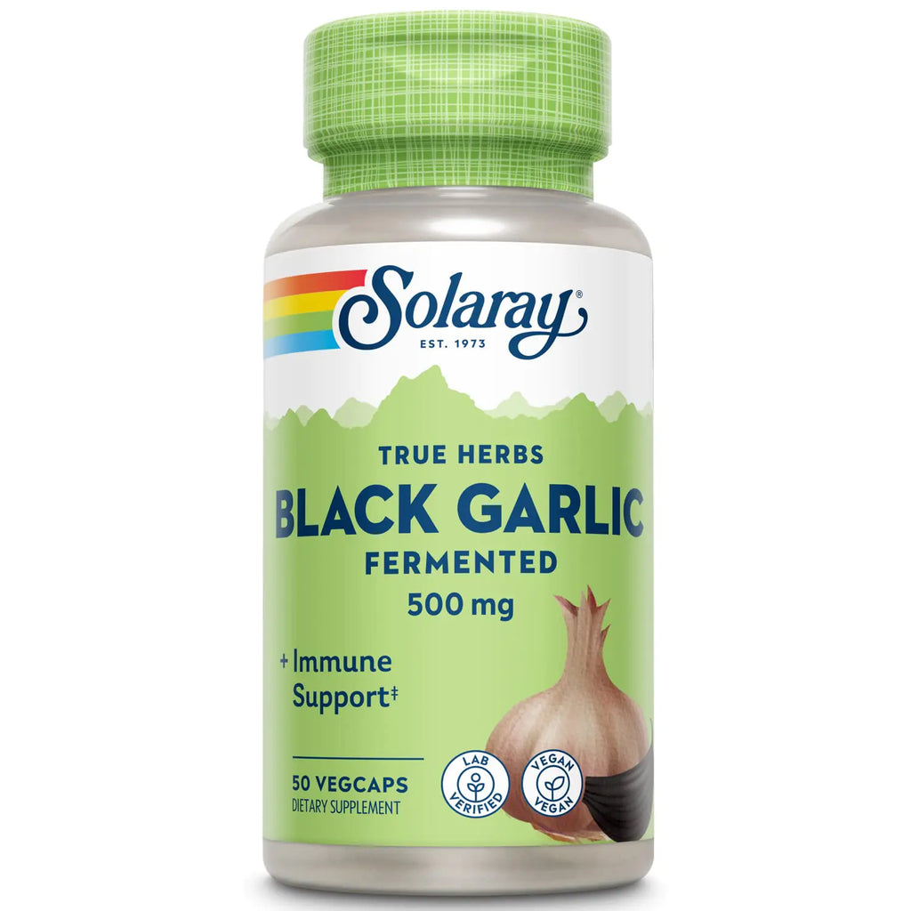 Solaray Fermented Black Garlic 500 mg | Healthy Immune Circulatory & Cardiovascular Support | 50 VegCaps