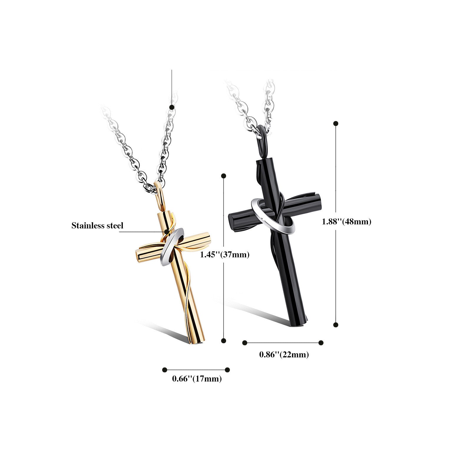 Stainless Steel Black Gold Cross Couple Necklace