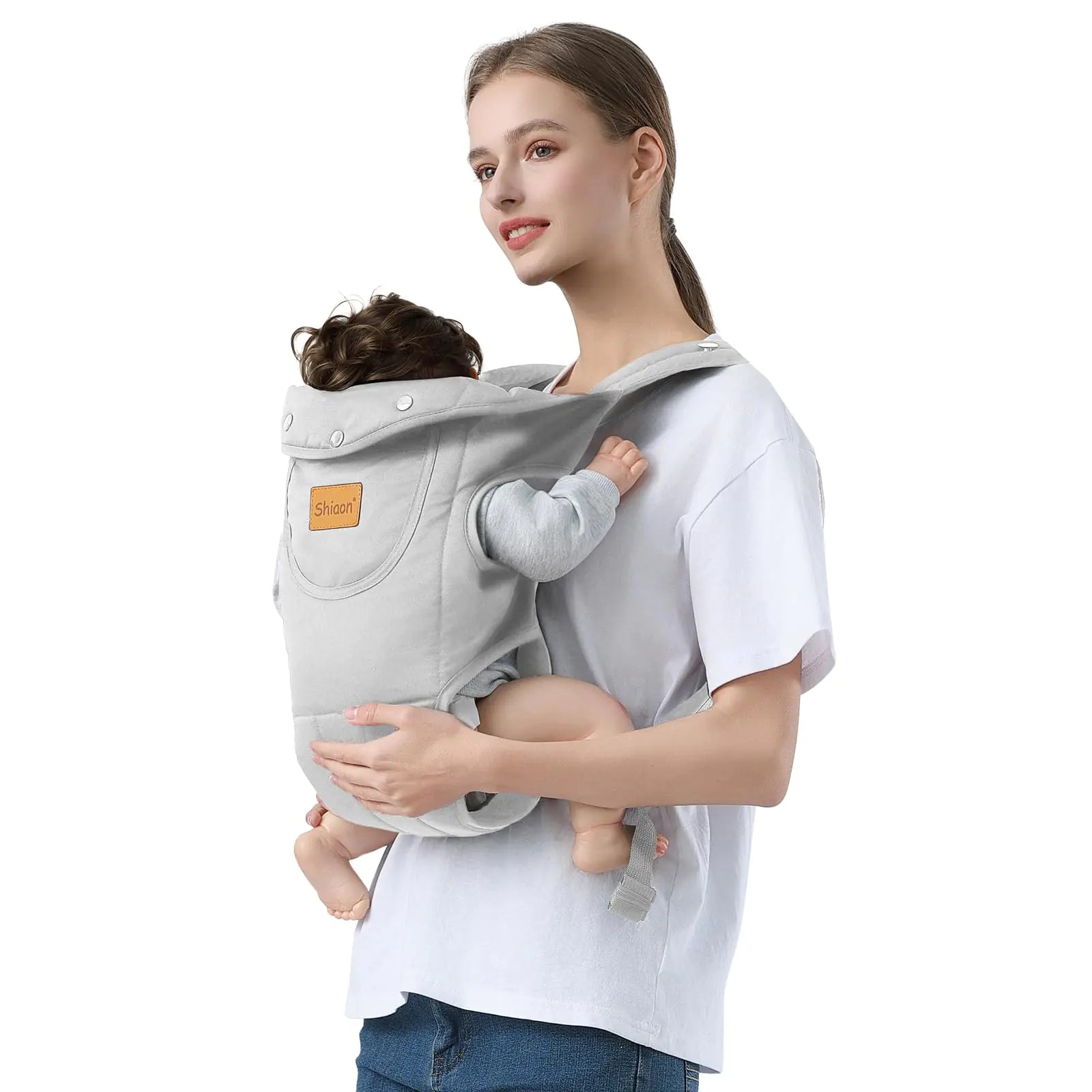 Shiaon Baby Carrier Newborn to Toddler Cozy Baby Wrap Carrier(7-30lbs) Easily Adjustable Toddler Carrier Lightweight Baby Holder Carrier Grey