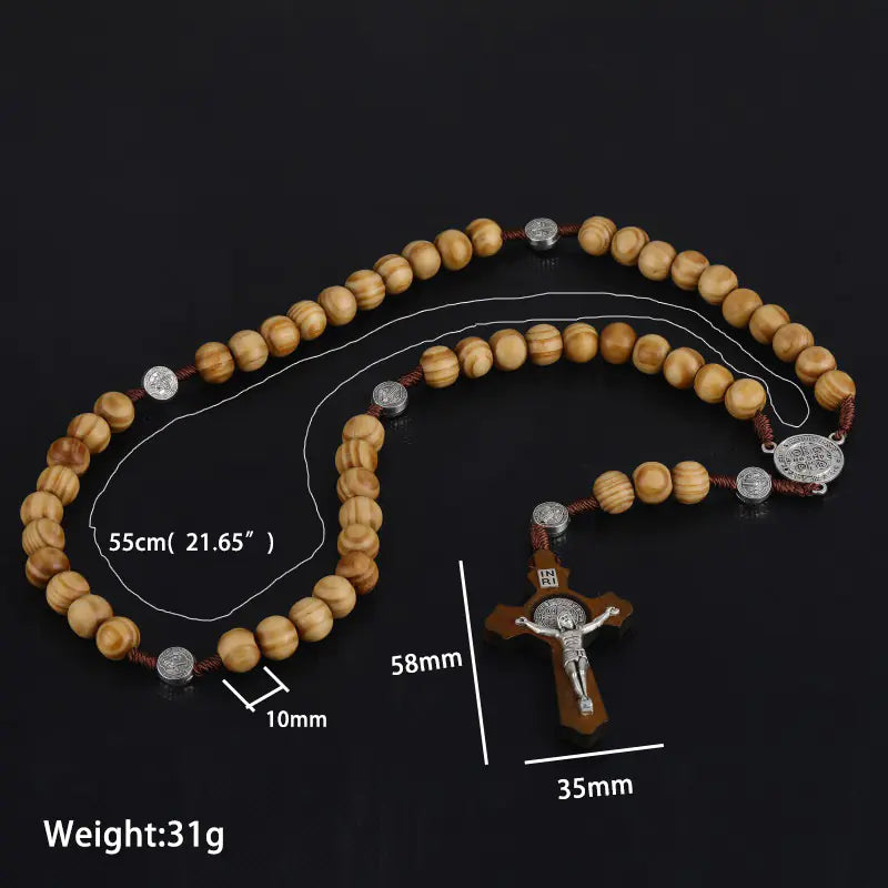 Vintage Cross Necklace with Catholic Beads