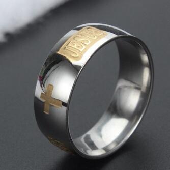 Cross Ring, Jesus Ring, Wide Dome Band Ring