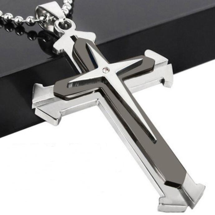 Cross Necklace, Titanium Steel, Three-Layer Design