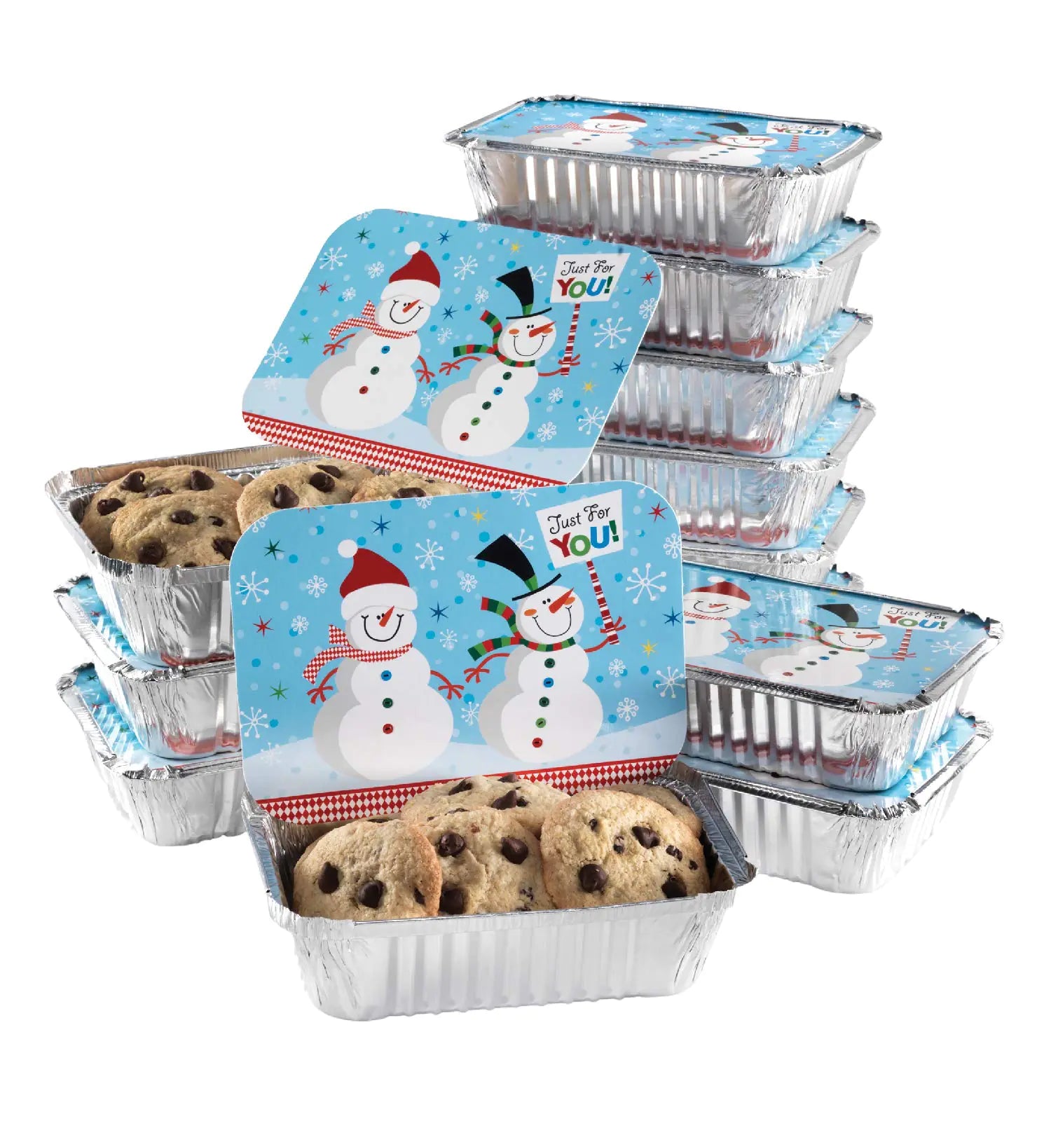 Gias Kitchen Disposable Aluminum Pans with Lids 24 Piece Set of 12 - Heavy Duty Foil Pans with Lids Perfect for Leftovers Holiday Treats Gift Giving - Snowman Foil Container Rectangular