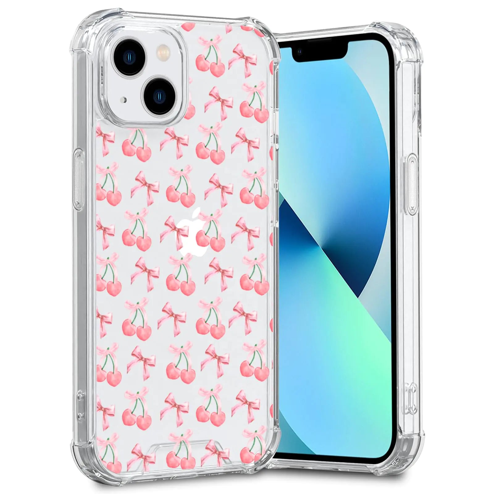 Axulimin Cute Pink Cherry Bow Ribbon Clear Phone Case for iPhone 15 14 13 12 11 XR Pro Max Plus Mini Case for Teen Girls Women Kids Girls