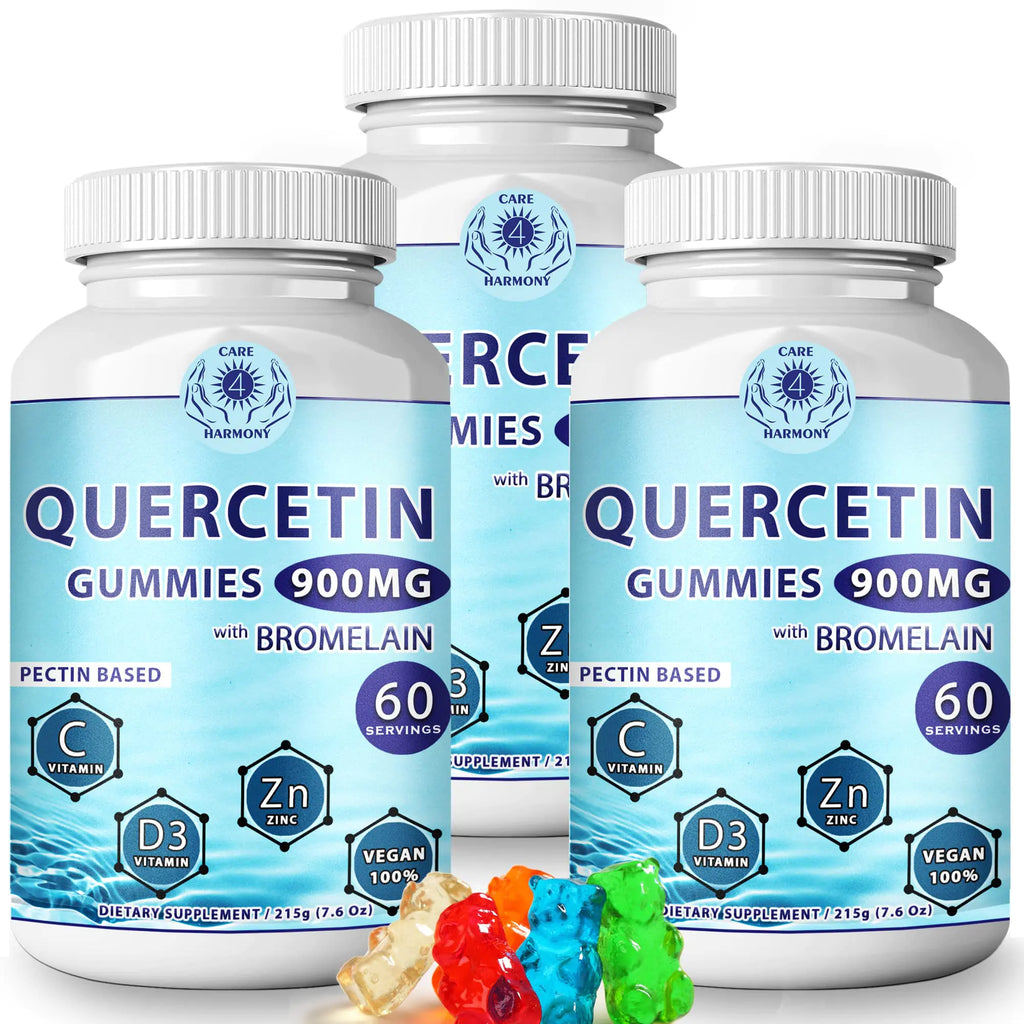 (3Pack) Quercetin Gummies - Quercetin with Bromelain Vitamin C + Zinc Vitamin D3 – Chewable Quercetin 900mg Supplements - Quercetin for Kids and Adults (3)