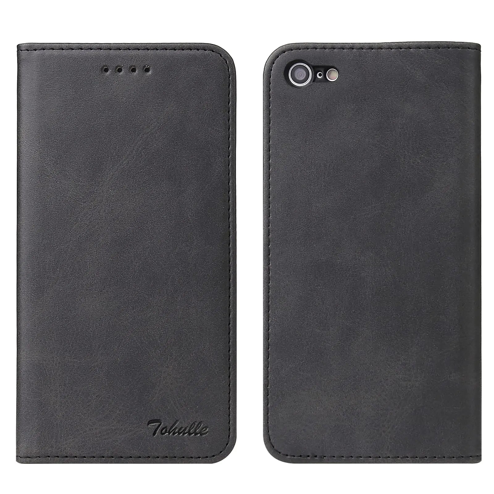 TOHULLE iPhone 7 iPhone 8 iPhone SE 2020 iPhone SE 2022 Case Premium PU Leather Wallet Case with Card Holder Kickstand Built-in Magnetic Closure Flip Folio Phone Cover for iPhone 7/8/SE - Black