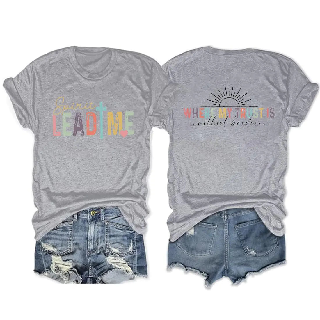 Christian Shirts for Women Spirit Lead Me Shirts Christian Gifts Shirts Faith Positive Short Sleeve Tee Shirts Grey