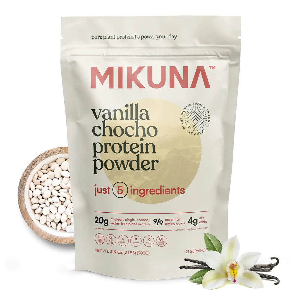 Mikuna Vegan Protein Powder (Vanilla 21 Servings) - Plant Based Chocho Superfood Protein - Dairy Free Protein Powder Packed with Vitamins Minerals & Fiber - Gluten Keto & Lectin-Free
