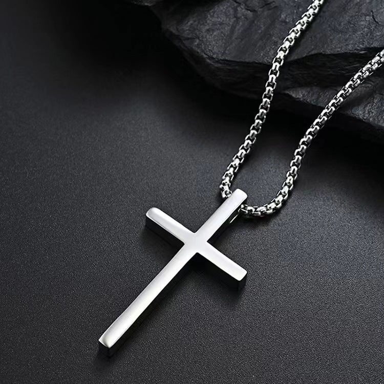 Men's Titanium Steel Long Cross Pendant Necklace