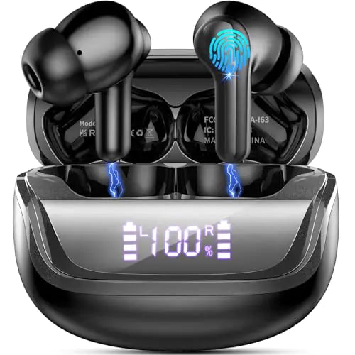 Wireless Earbuds Bluetooth 5.4 Headphones Deep Bass Stereo in-Ear Earphones with 4 ENC Noise Canceling Mic 45H Playtime Dual LED Display Ear Buds IP7 Waterproof Wireless Headphones for Android iOS