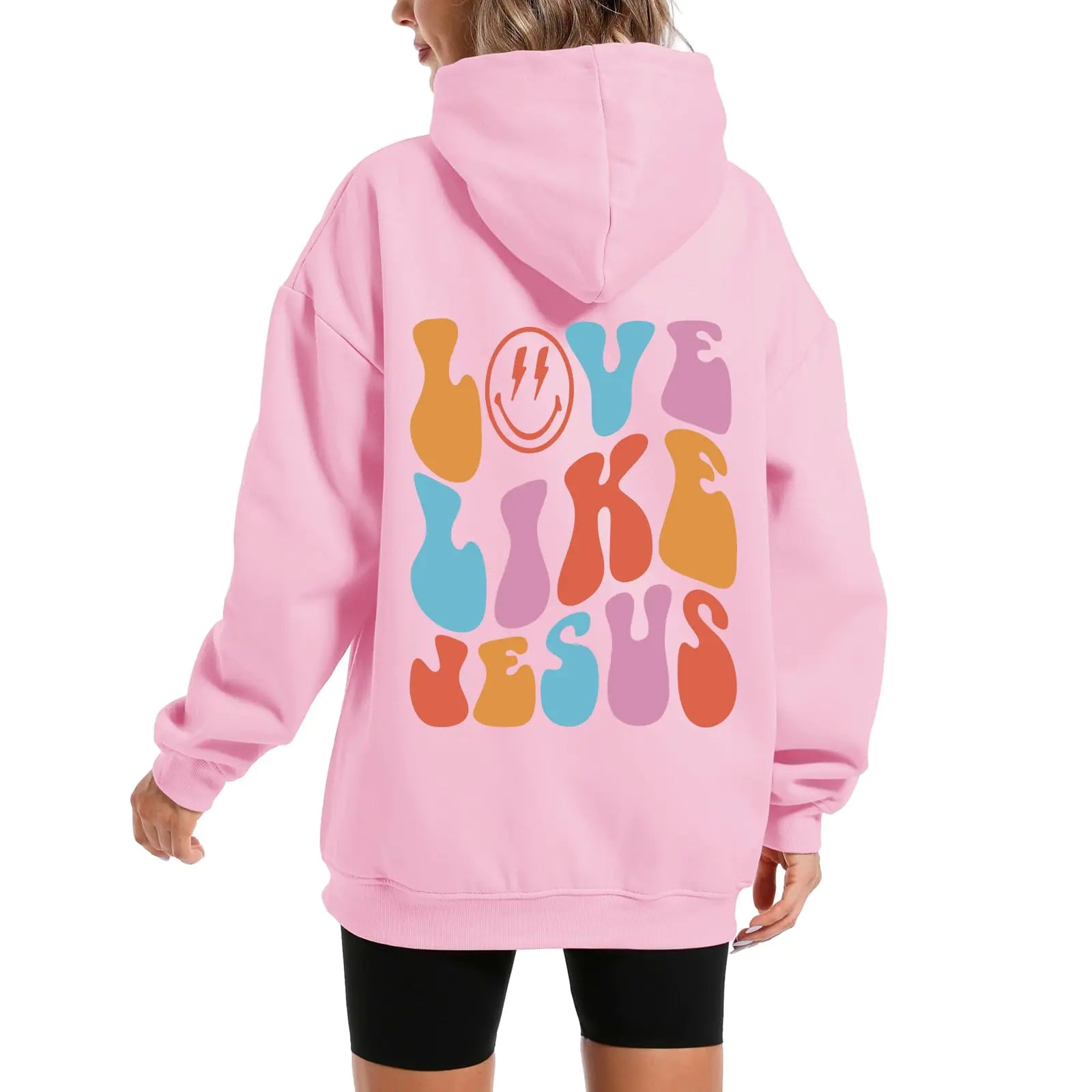 Wrenpies Christian Love Like Jesus Aesthetic Hoodies Oversized Graphic Preppy Sweatshirts for Women Faith Pullover Shirts Top (PinkMMedium)