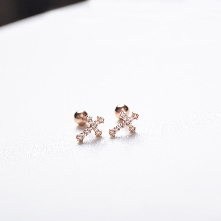 Simple 925 Silver Cross Stud Earrings (Ear Jewelry)