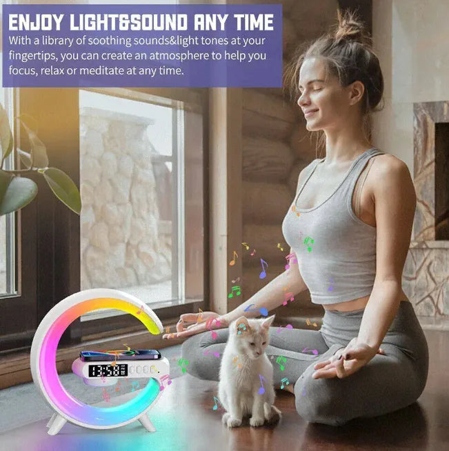 Smart G Lamp Night Light Bluetooth Speaker Wireless Charger LED RGB Alarm Clock