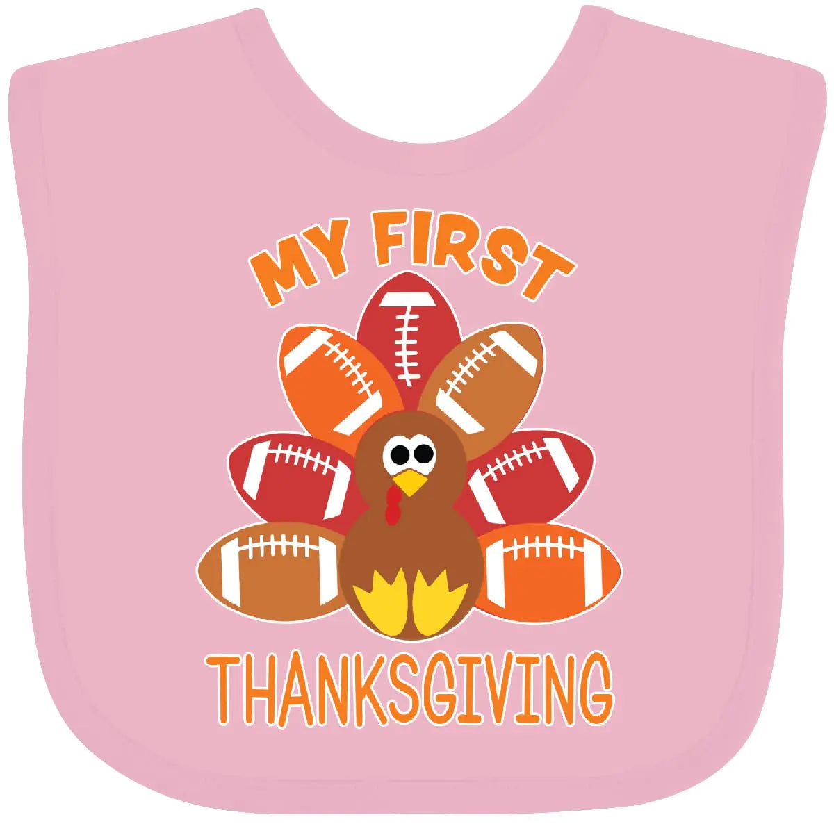 inktastic My First Thanksgiving with Football Turkey Baby Bib Pink 3c906