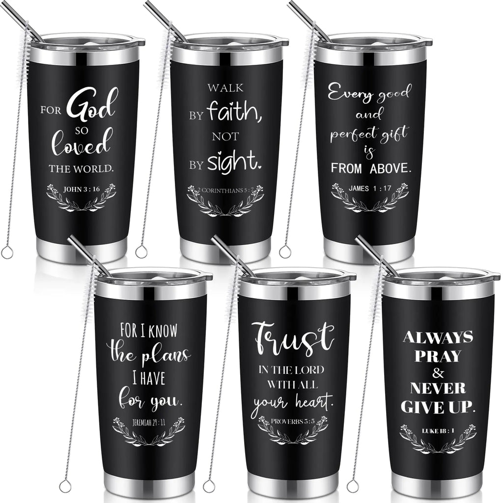 20 oz Stainless Steel Inspirational Religious Coffee Cups (Black)(6Pcs)