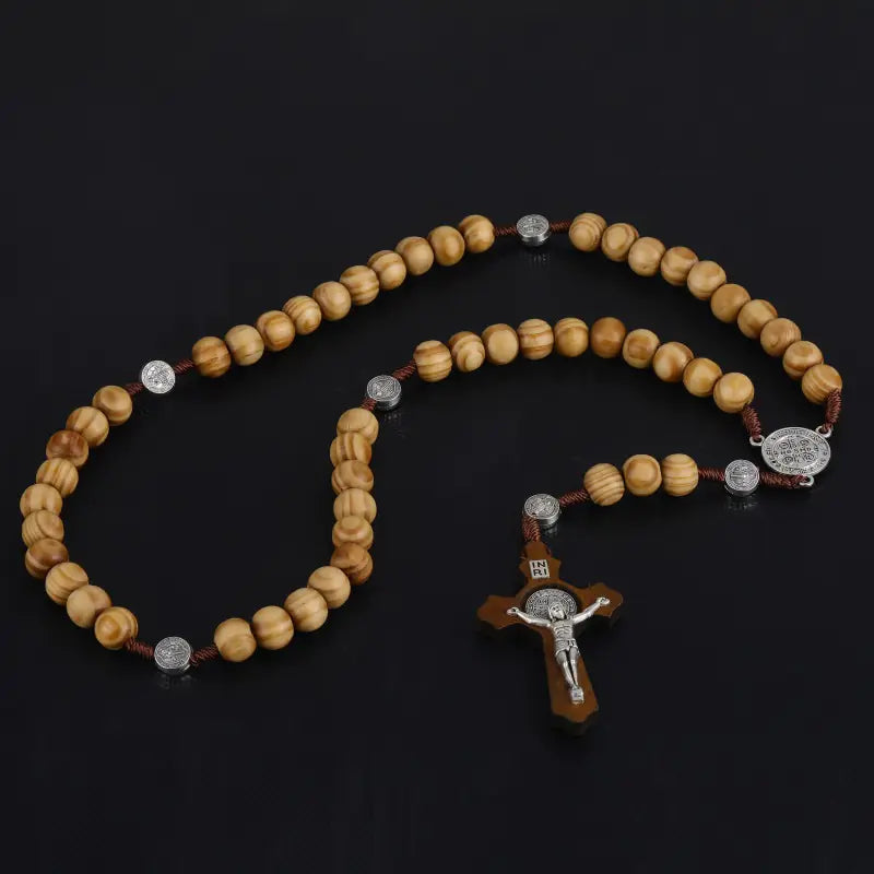 Vintage Cross Necklace with Catholic Beads