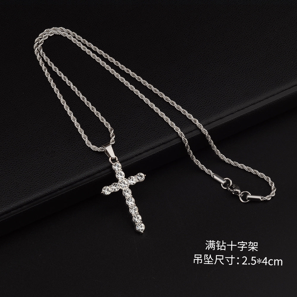 Crystal Cross Necklace - Trendy Titanium Steel Design