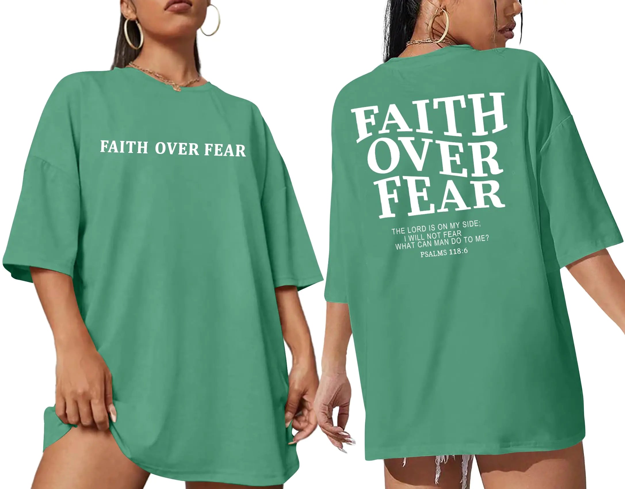 Faith Over Fear Tshirt Women Christian Shirt Oversized Funny Saying Religious Shirts Jesus Tee Top Short Sleeve(Green Large)