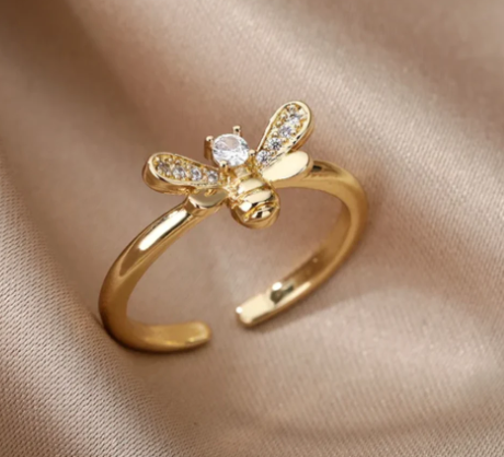 Adjustable Bee Ring with Zirconia in 18K Gold Plating
