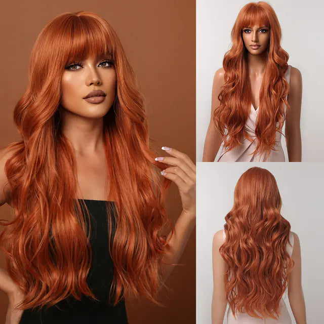 Women's Long Wavy Brown Blonde Highlight Wig