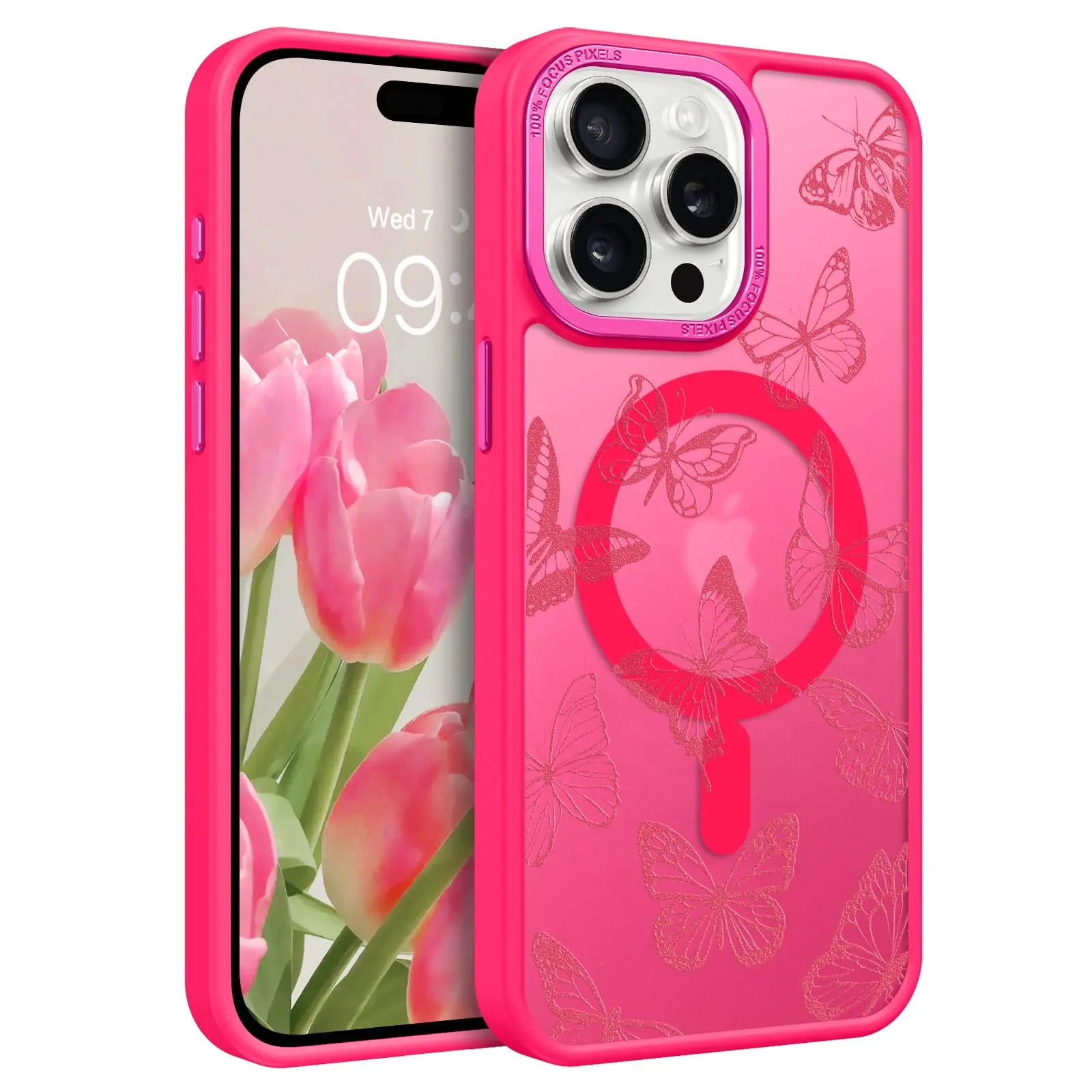 BENTOBEN Magnetic for iPhone 15 Pro Max Case Cute Butterfly Pattern Phone Case iPhone 15 Pro Max [Compatible with MagSafe] Translucent Matte Slim Women Girl Protective Case for 15 Pro Max Hot Pink