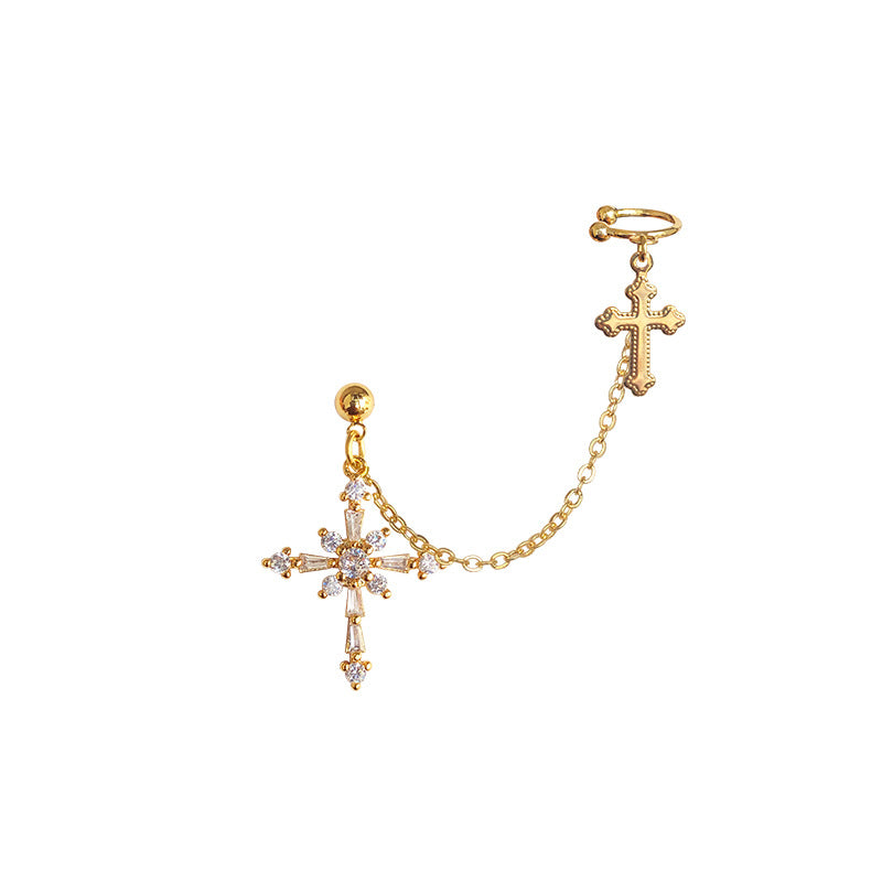 Baroque Cross Ear Cuff and Stud Earrings Set