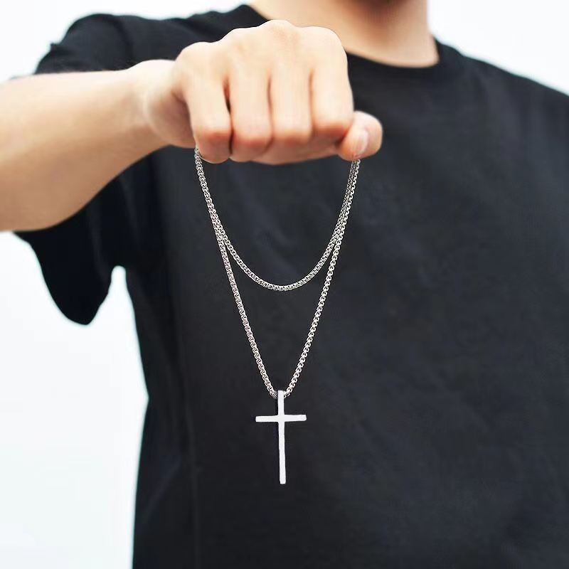 Men's Titanium Steel Long Cross Pendant Necklace