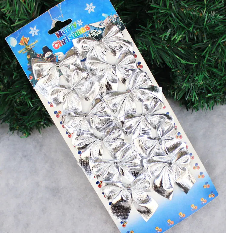 Christmas Tree Bows with Ribbon Decoration (12 Pcs)