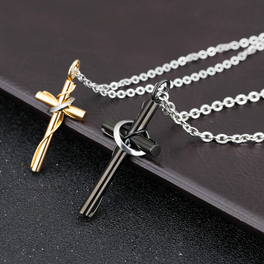 Stainless Steel Black Gold Cross Couple Necklace