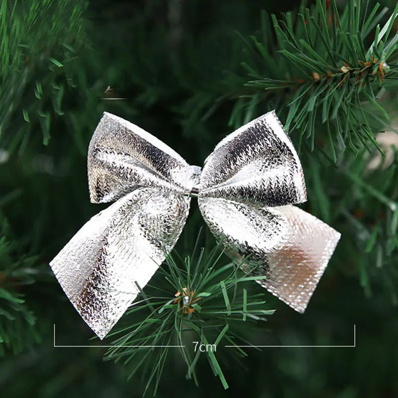 Christmas Tree Bows with Ribbon Decoration (12 Pcs)