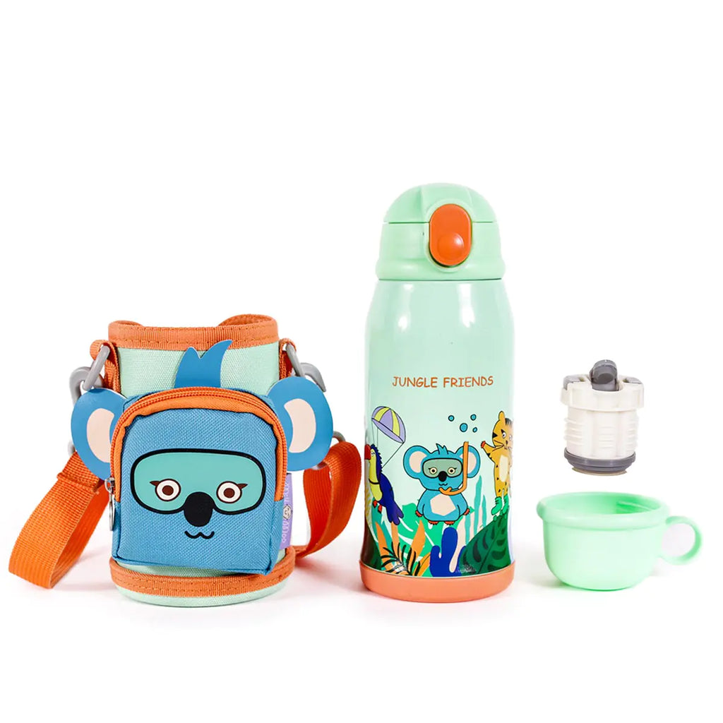 MILK&MOO Steel Kids Water Bottle with Bag Jungle Friends 550ml / 18.5 oz
