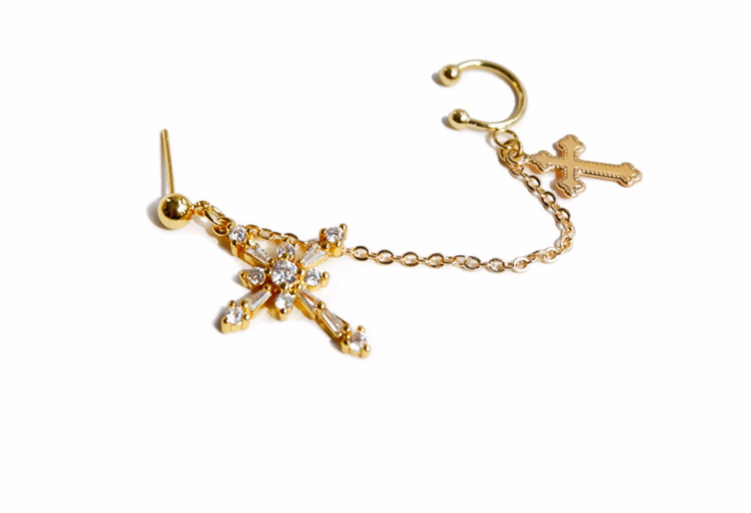 Baroque Cross Ear Cuff and Stud Earrings Set