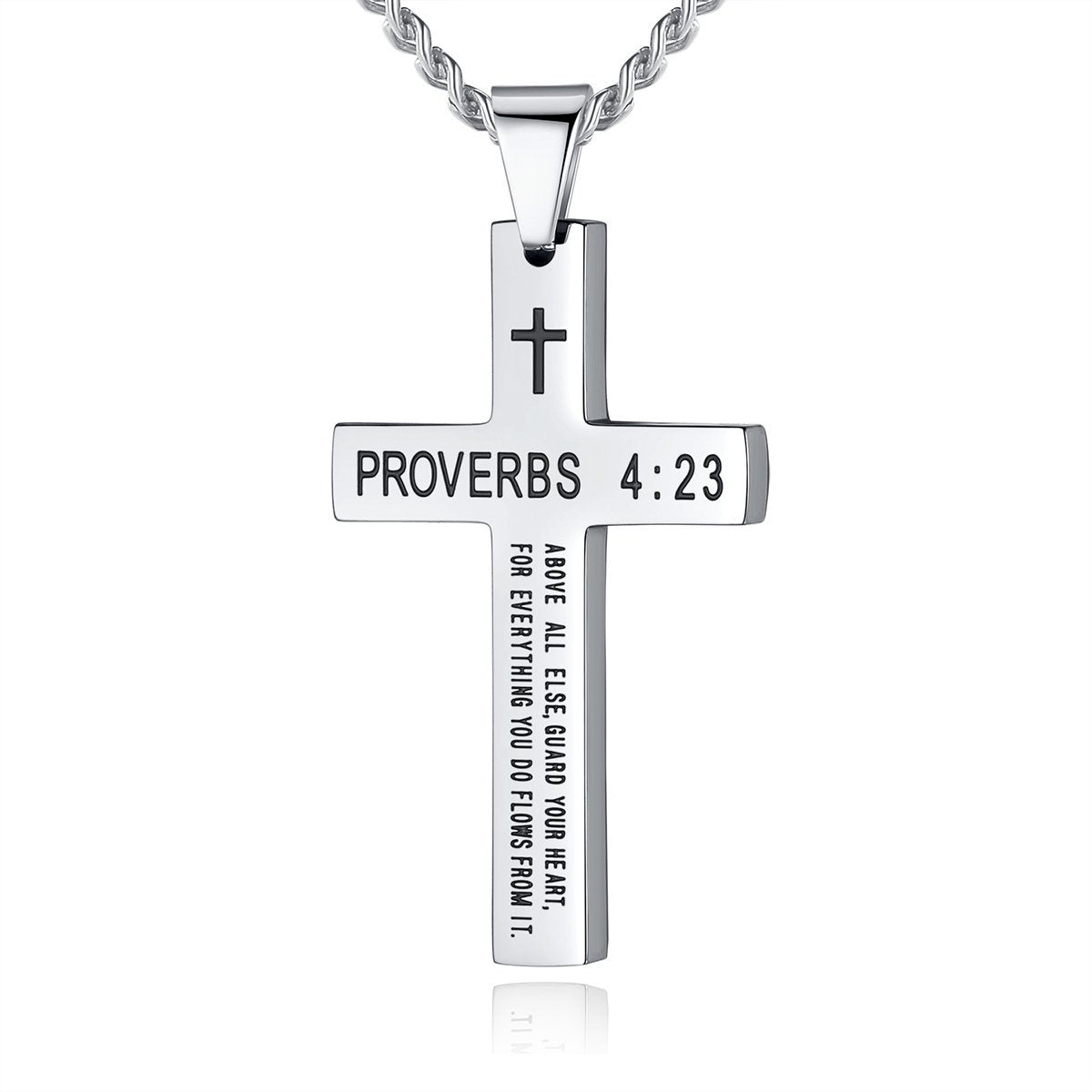 Cross Necklace with Black Titanium Steel and Engraving