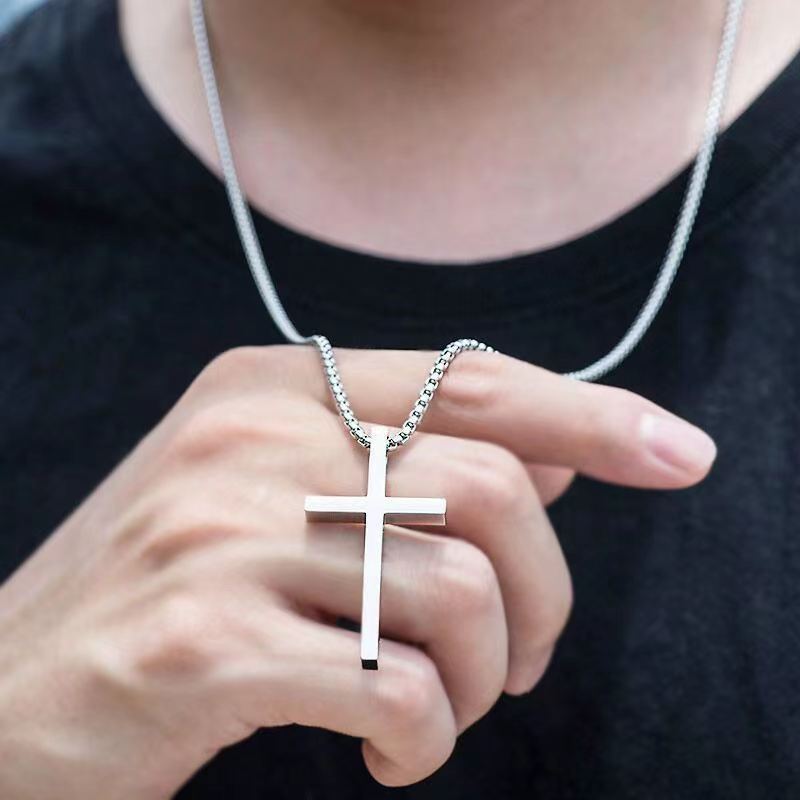 Men's Titanium Steel Long Cross Pendant Necklace