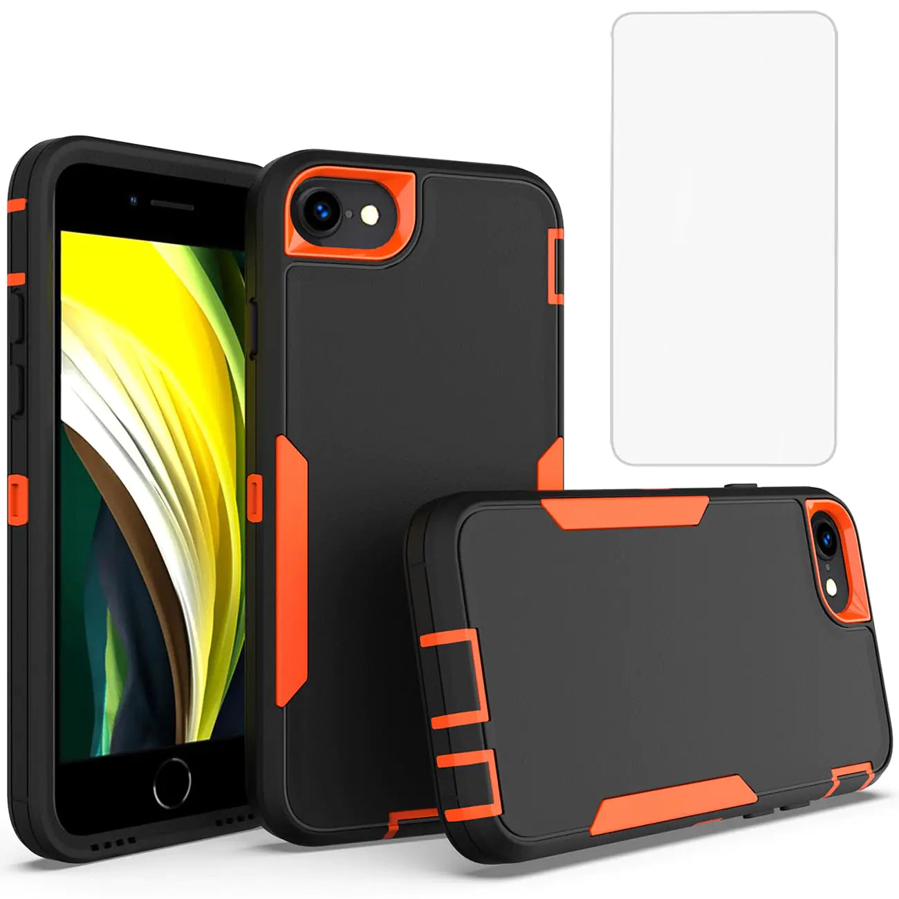 KOARWVC Phone Case for iPhone 6/7/8 Case iPhone SE2/SE3 Case with HD Screen Protectors Magnetic Car Mount Heavy Duty Durable Military Grade Shockproof Protective Cover Case for iPhone 6 Black/Orange