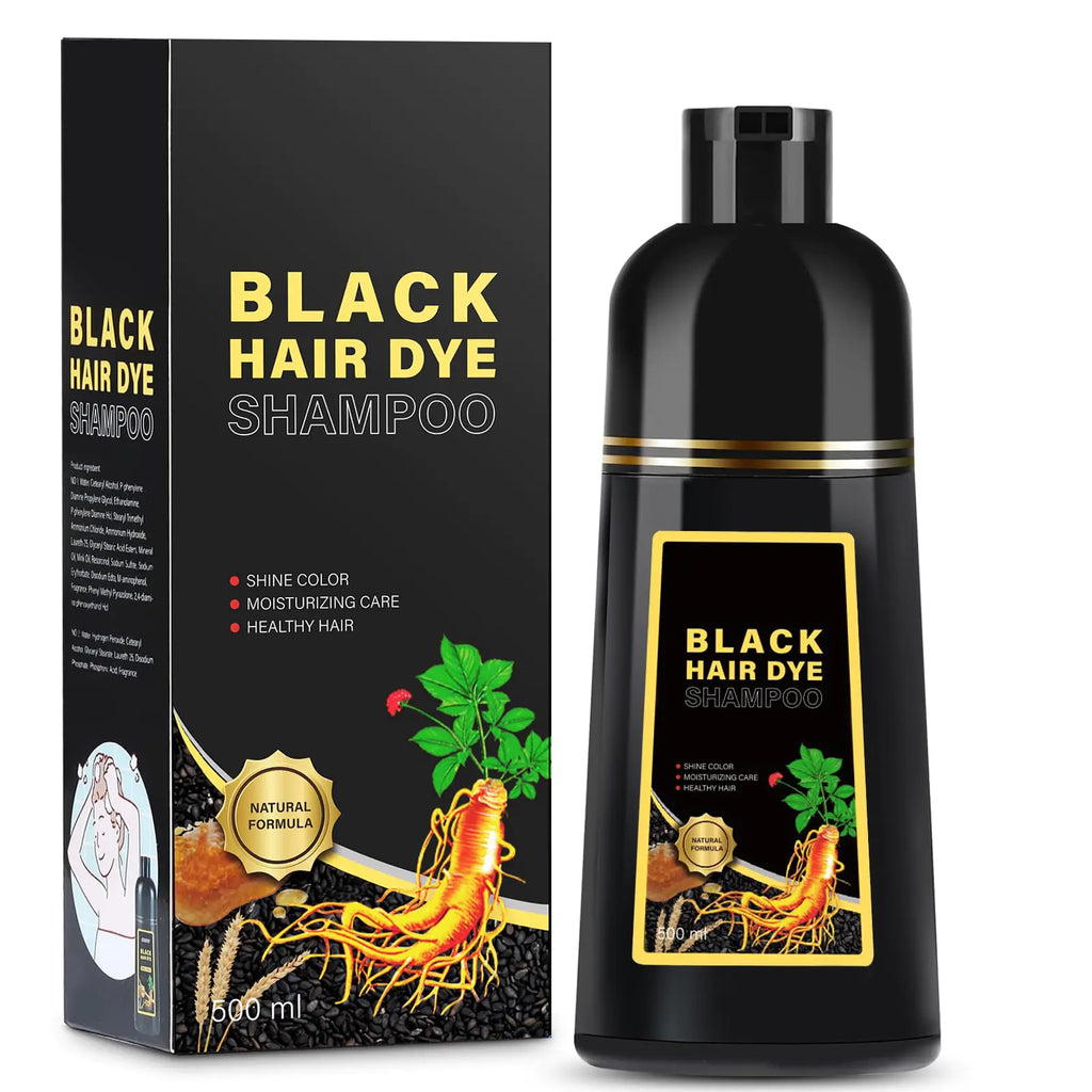 Black Hair Dye Shampoo 3 in 1 Hair Color Shampoo for Women Men Gray Coverage Herbal Hair Dye 500ml