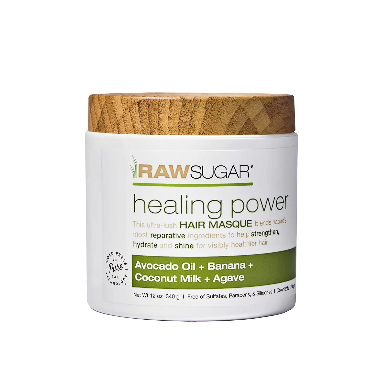 RAW SUGAR Healing Power Hair Masque | Avocado Oil + Banana + Coconut Milk + Agave | 12 oz