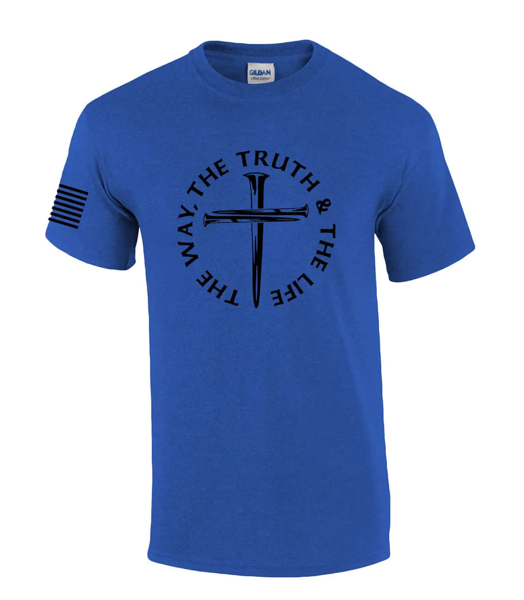 Jesus The Way The Truth The Life John 14:6 Scripture Nail Cross Shirt Jesus Mens Christian Short Sleeve T-Shirt Graphic Tee-Heather Royal-XL
